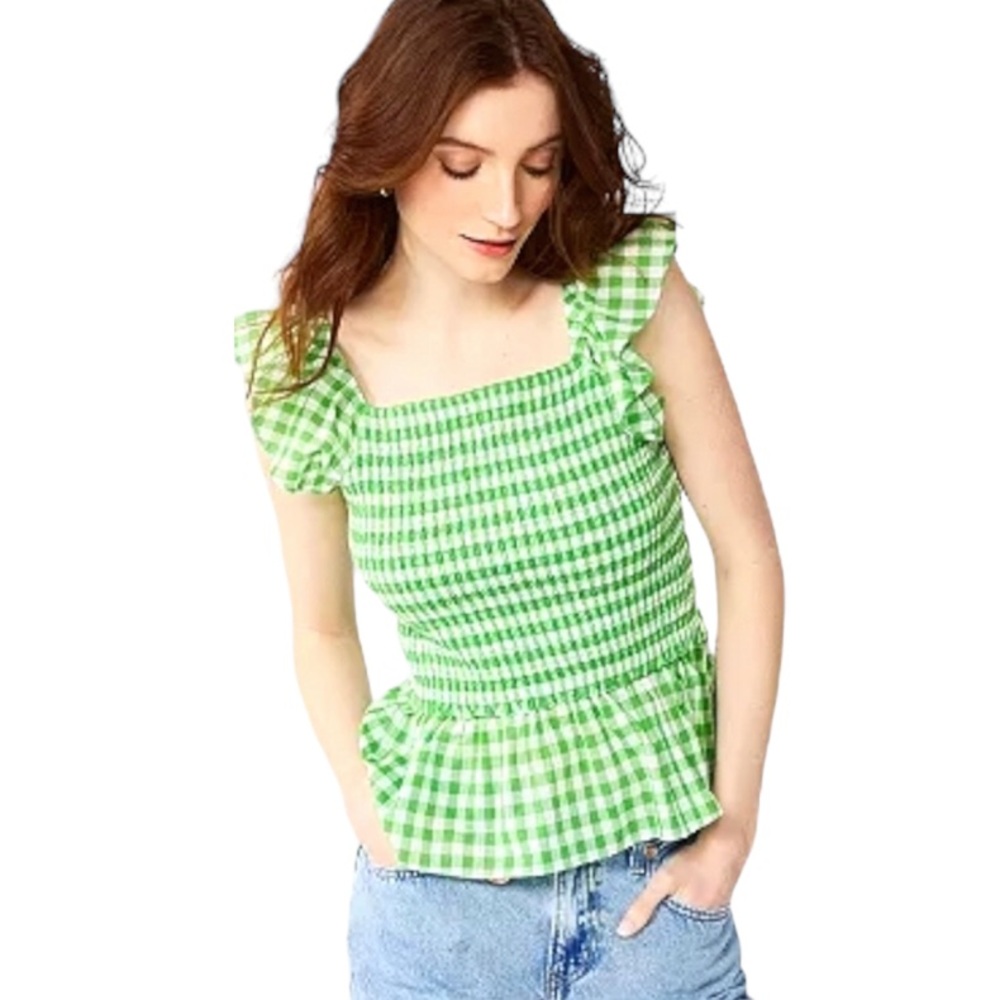 Draper James Green Gingham Top